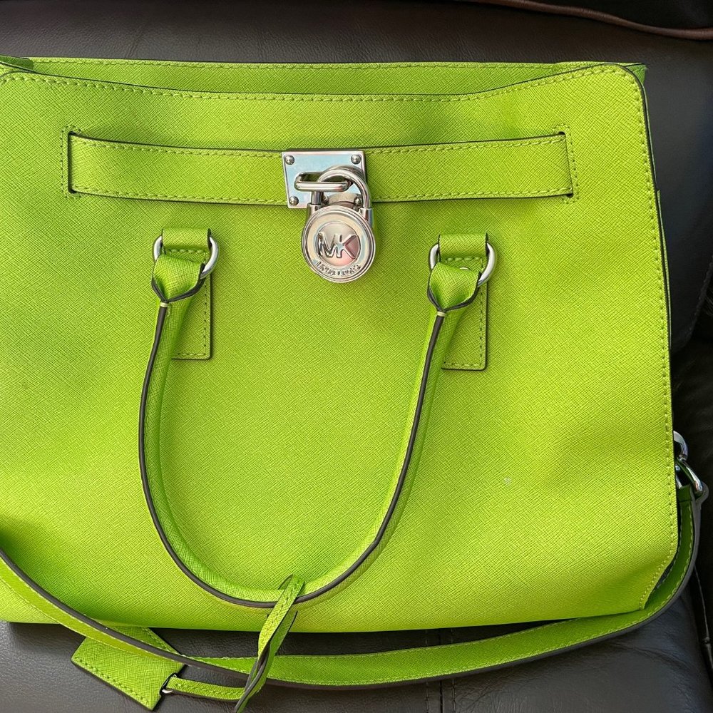 MK Hamilton Michael Kors Apple Green Leather Tote Bag w/FREE matching MK purse